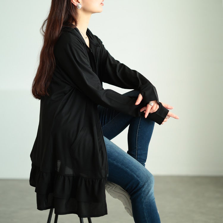 大きいサイズ レディース 吸水速乾＆UVカット＆遮熱ティアードZIPパーカー