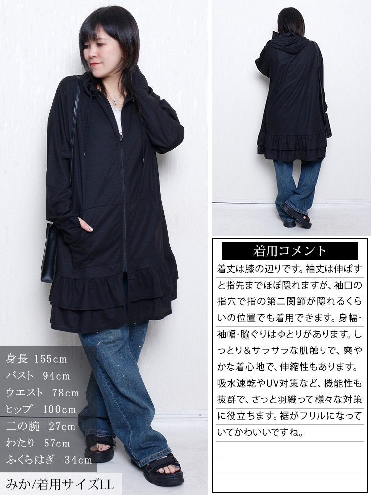 大きいサイズ レディース 吸水速乾＆UVカット＆遮熱ティアードZIPパーカー