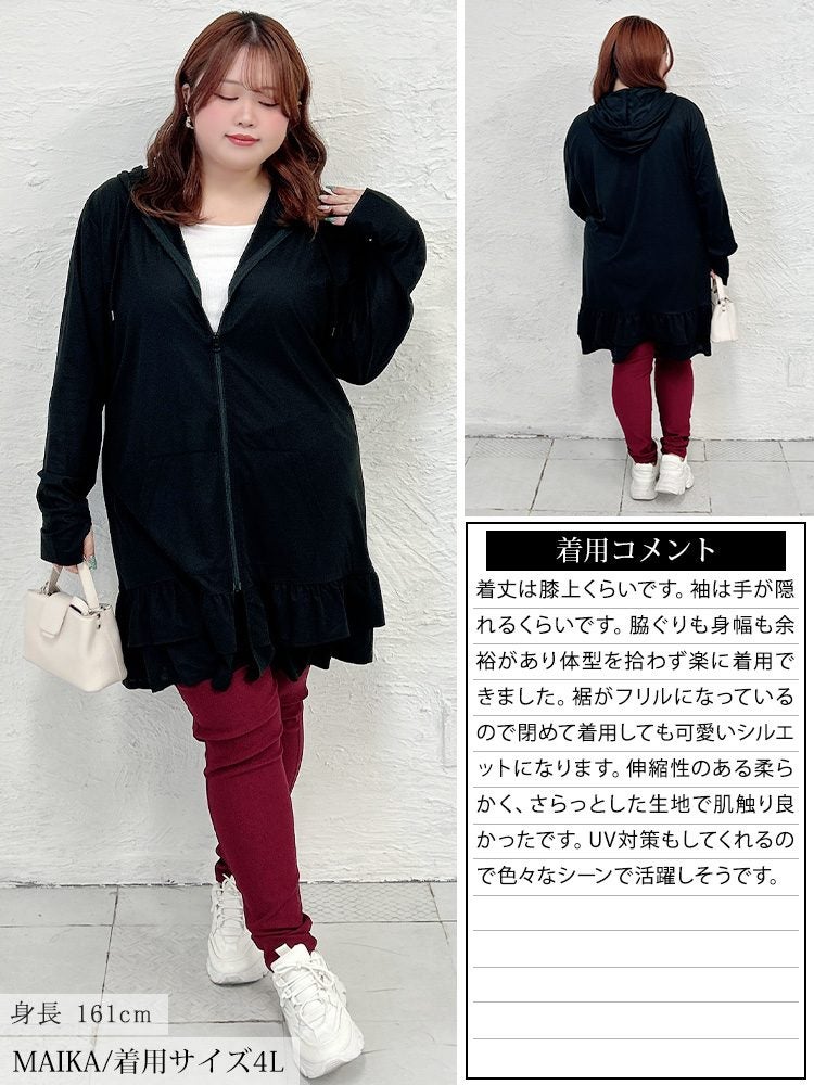 大きいサイズ レディース 吸水速乾＆UVカット＆遮熱ティアードZIPパーカー