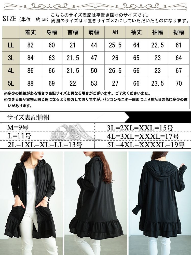 大きいサイズ レディース 吸水速乾＆UVカット＆遮熱ティアードZIPパーカー