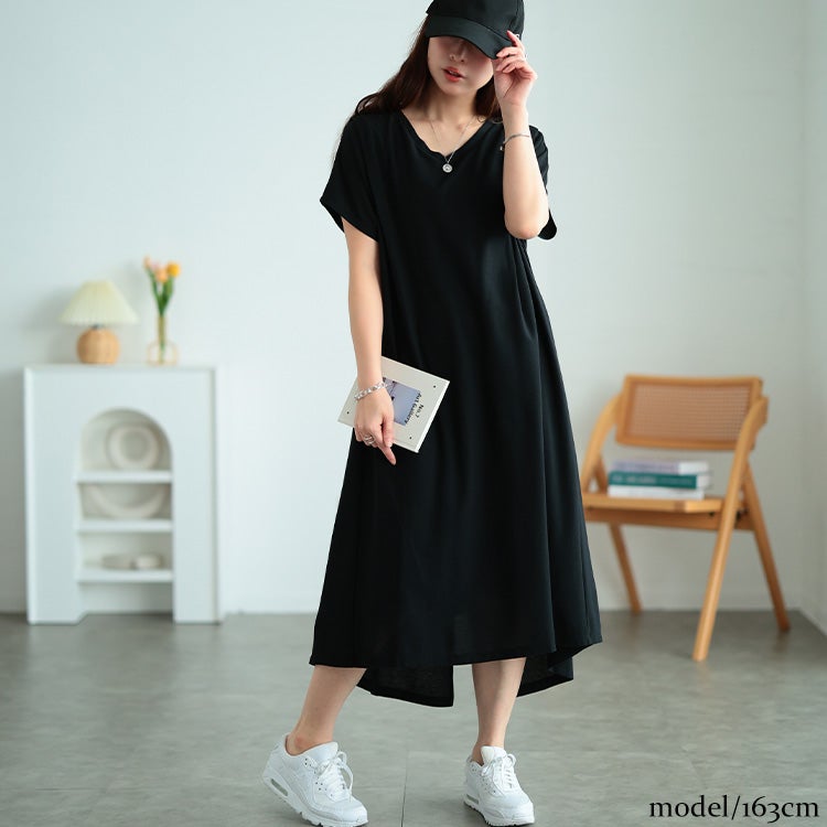 大きいサイズ レディース 吸水速乾＆UVカット肩タックワンピース