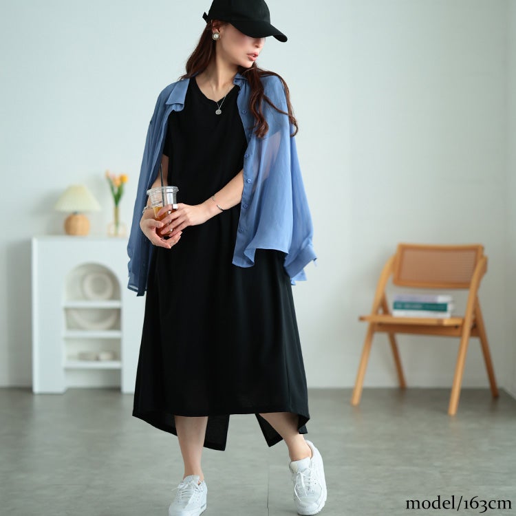 大きいサイズ レディース 吸水速乾＆UVカット肩タックワンピース