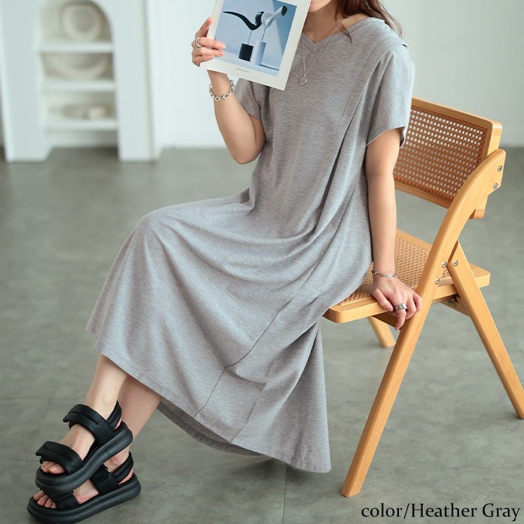 大きいサイズ レディース 吸水速乾＆UVカット肩タックワンピース