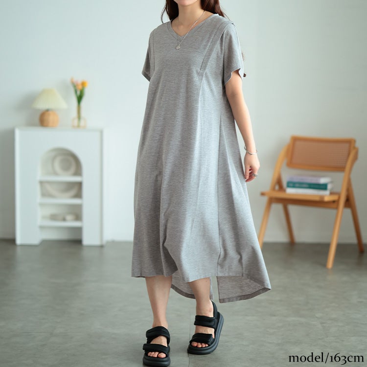 大きいサイズ レディース 吸水速乾＆UVカット肩タックワンピース