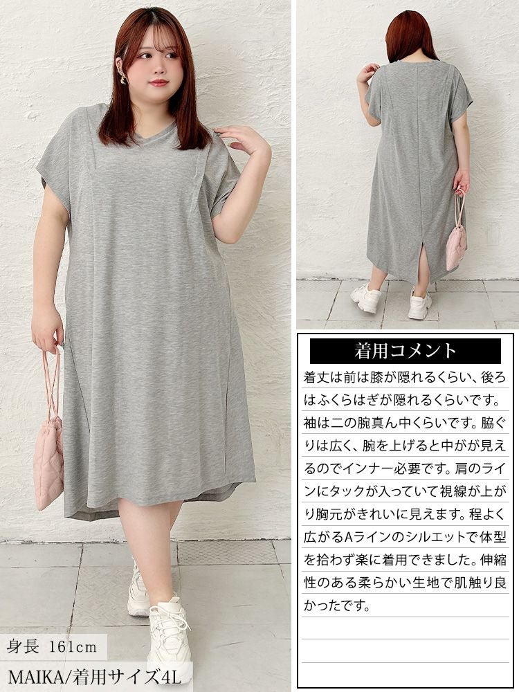 大きいサイズ レディース 吸水速乾＆UVカット肩タックワンピース