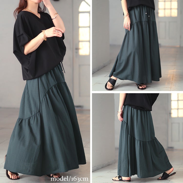 大きいサイズ レディース 接触冷感＆UVカット＆吸水速乾ティアードスカート