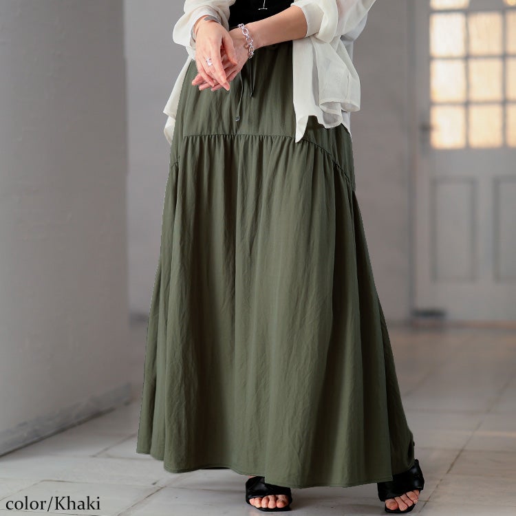 大きいサイズ レディース 接触冷感＆UVカット＆吸水速乾ティアードスカート