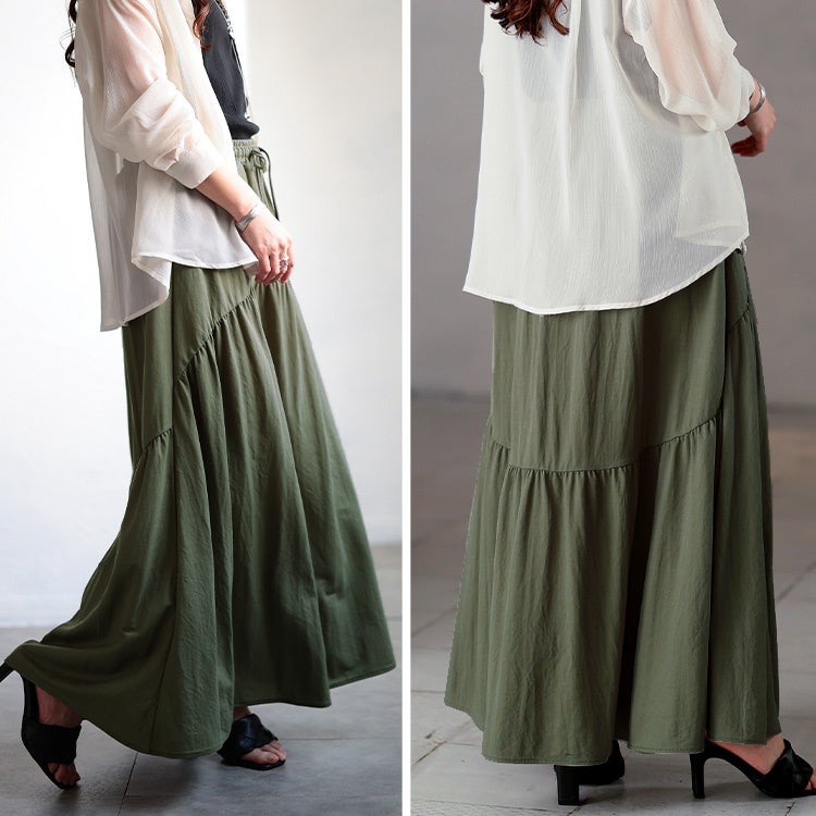 大きいサイズ レディース 接触冷感＆UVカット＆吸水速乾ティアードスカート