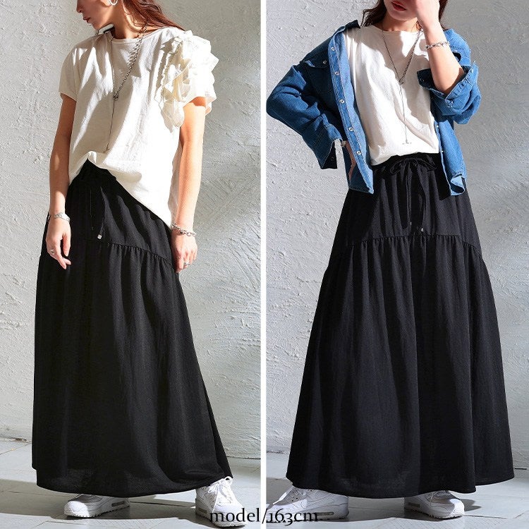 大きいサイズ レディース 接触冷感＆UVカット＆吸水速乾ティアードスカート