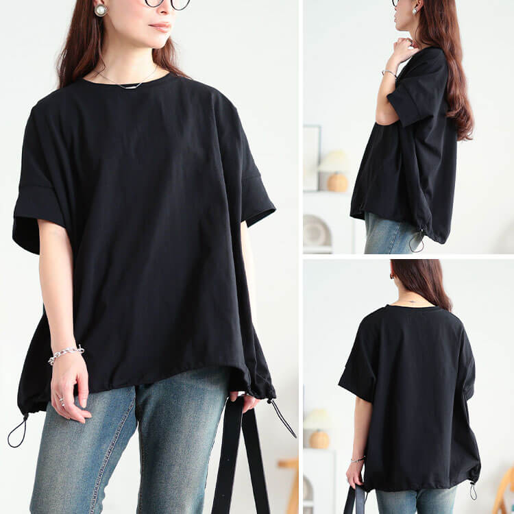 大きいサイズ レディース 裾ドロストコットンプルオーバー