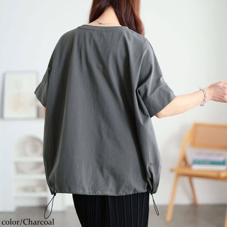 大きいサイズ レディース 裾ドロストコットンプルオーバー