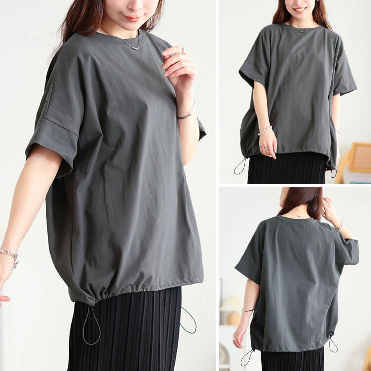 大きいサイズ レディース 裾ドロストコットンプルオーバー