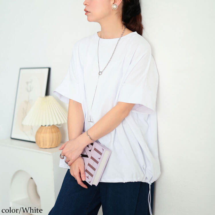 大きいサイズ レディース 裾ドロストコットンプルオーバー