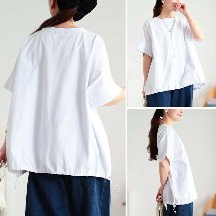 大きいサイズ レディース 裾ドロストコットンプルオーバー