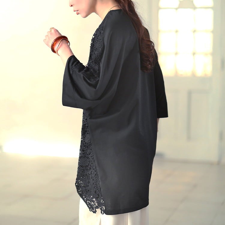 大きいサイズ レディース 花柄レースレイヤードドルマンチュニック