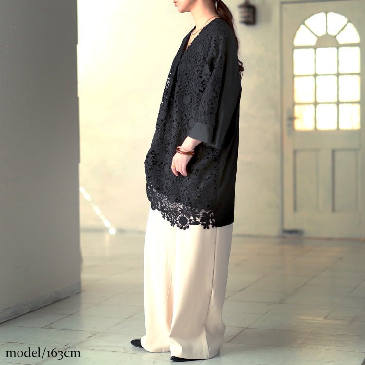 大きいサイズ レディース 花柄レースレイヤードドルマンチュニック