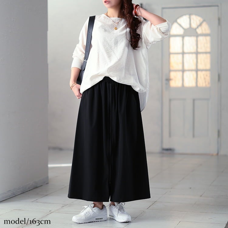 大きいサイズ レディース センターZIPスカート風ワイドパンツ