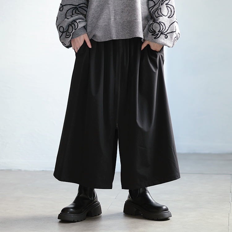 大きいサイズ レディース センターZIPスカート風ワイドパンツ