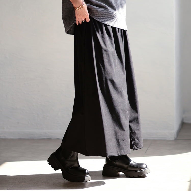 大きいサイズ レディース センターZIPスカート風ワイドパンツ