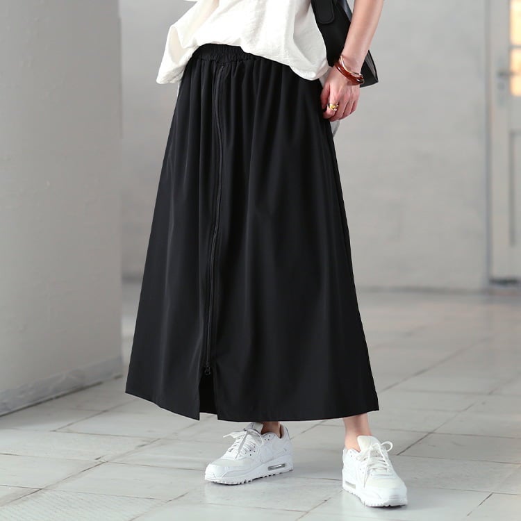 大きいサイズ レディース センターZIPスカート風ワイドパンツ