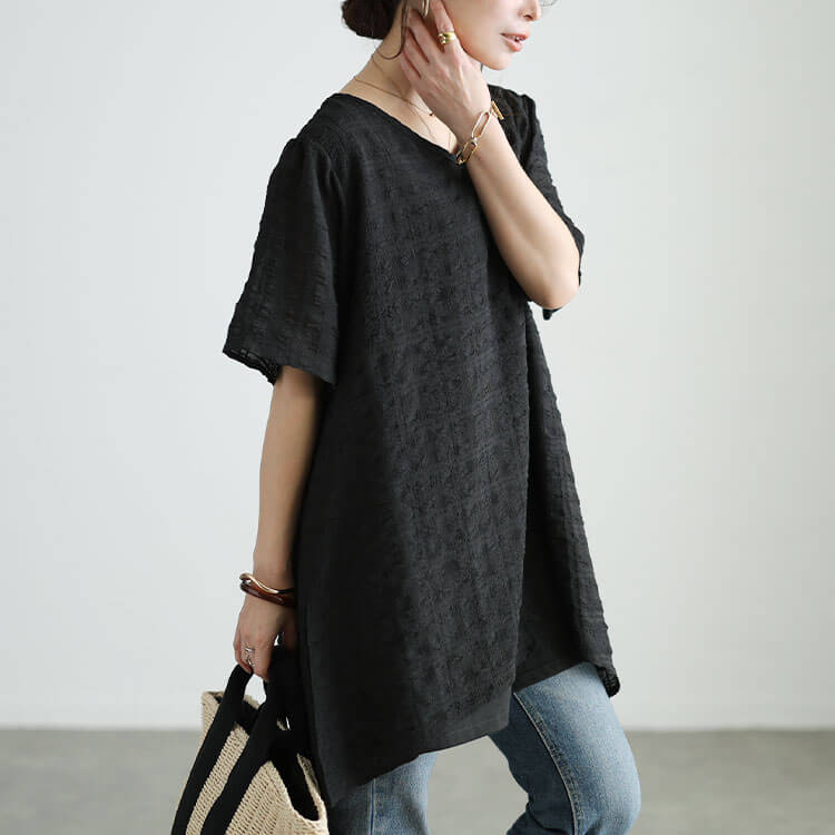 大きいサイズ レディース 異素材レイヤードVネックチュニック
