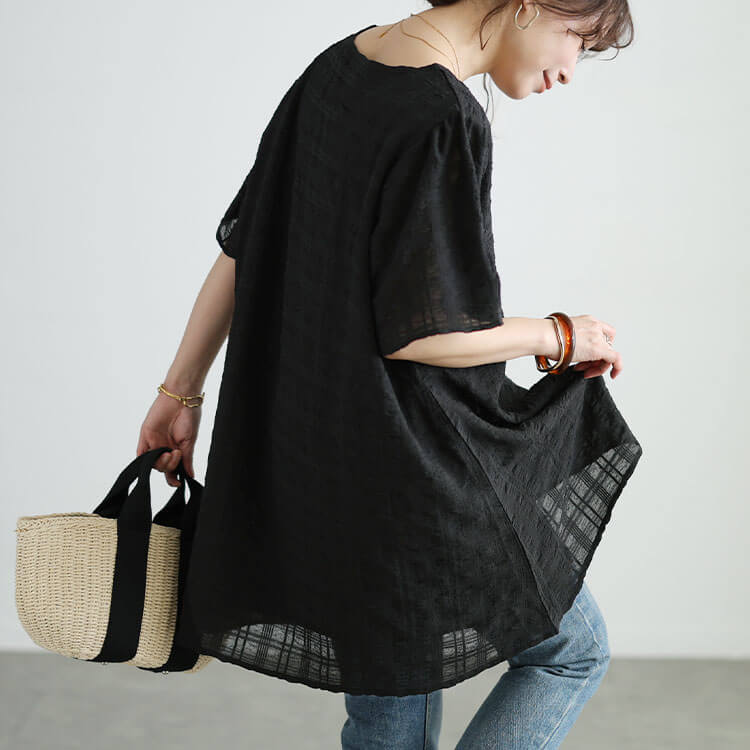 大きいサイズ レディース 異素材レイヤードVネックチュニック