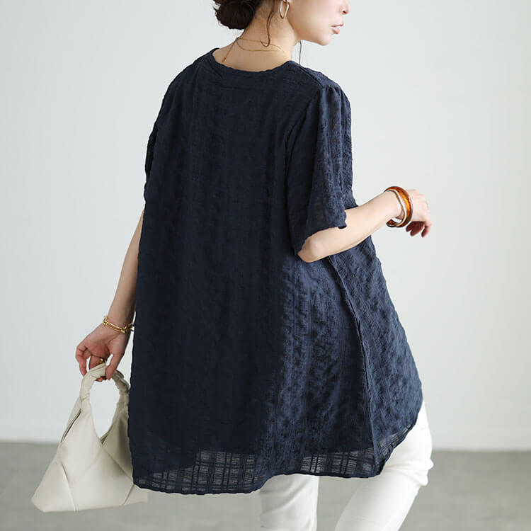 大きいサイズ レディース 異素材レイヤードVネックチュニック