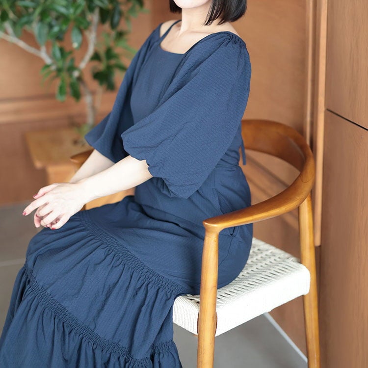 大きいサイズ レディース 3WAYギャザースリーブティアードワンピース