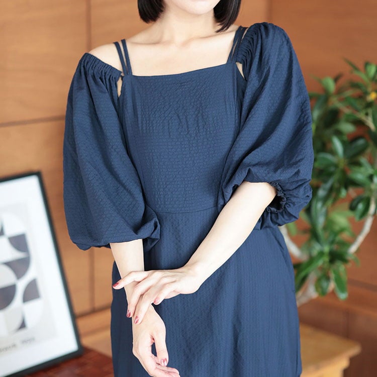 大きいサイズ レディース 3WAYギャザースリーブティアードワンピース