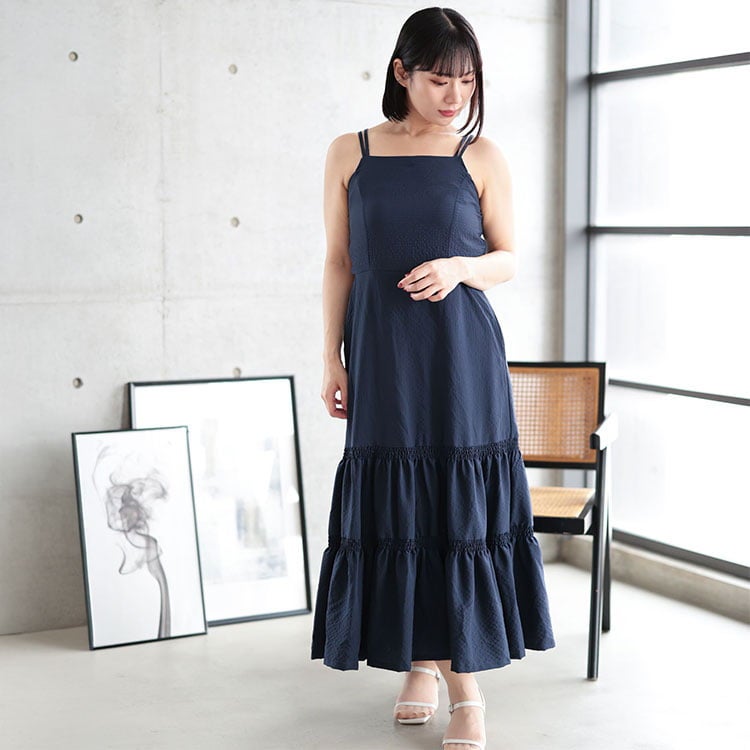 大きいサイズ レディース 3WAYギャザースリーブティアードワンピース