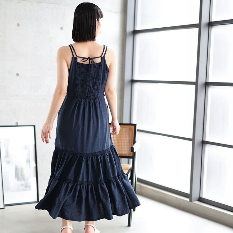 大きいサイズ レディース 3WAYギャザースリーブティアードワンピース