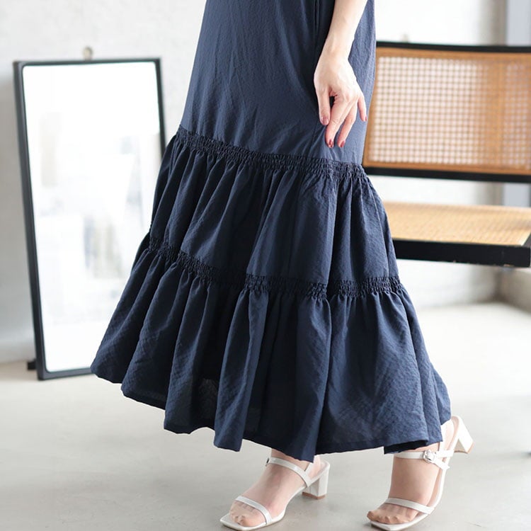 大きいサイズ レディース 3WAYギャザースリーブティアードワンピース