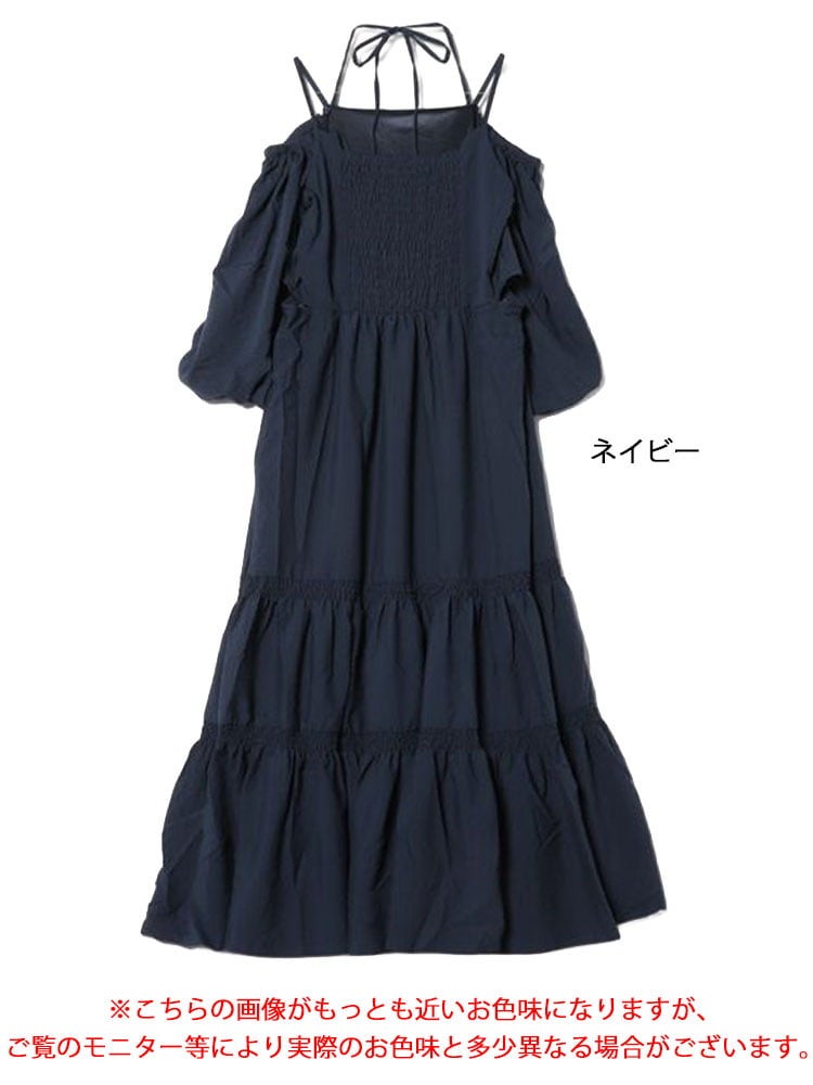 大きいサイズ レディース 3WAYギャザースリーブティアードワンピース