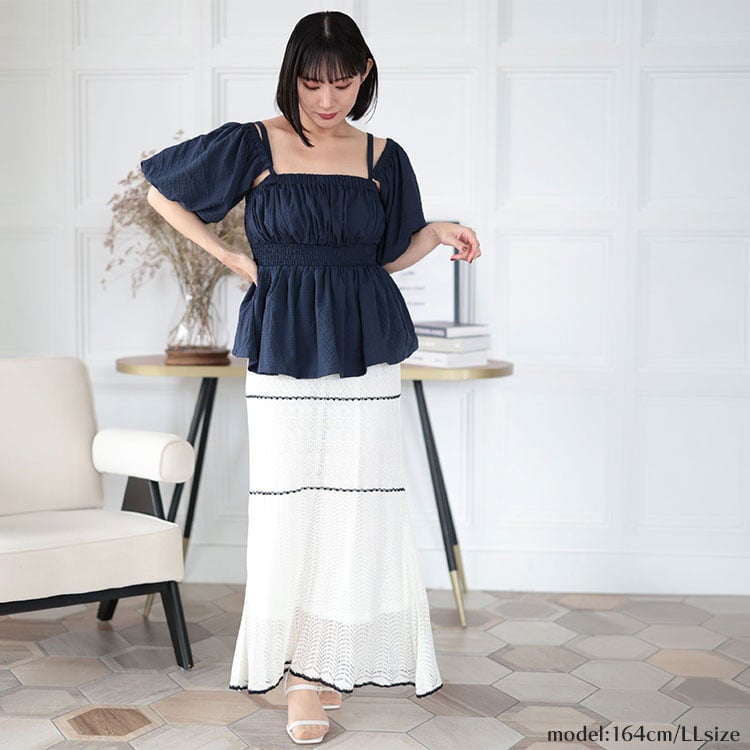 大きいサイズ レディース 3WAYシャーリングペプラムトップス