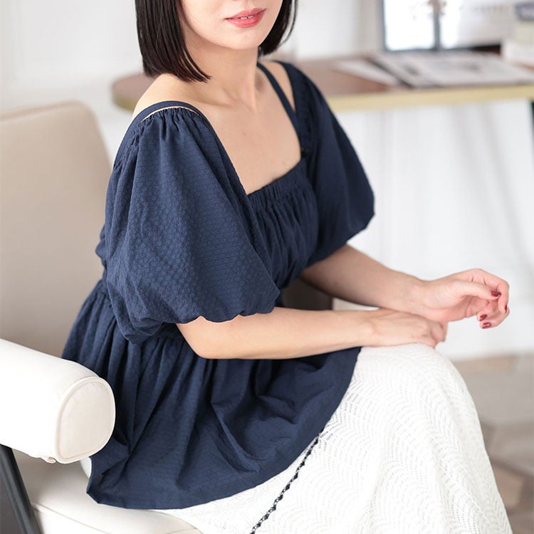 大きいサイズ レディース 3WAYシャーリングペプラムトップス