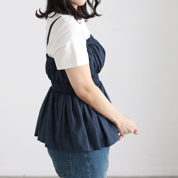 大きいサイズ レディース 3WAYシャーリングペプラムトップス