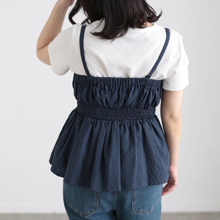 大きいサイズ レディース 3WAYシャーリングペプラムトップス