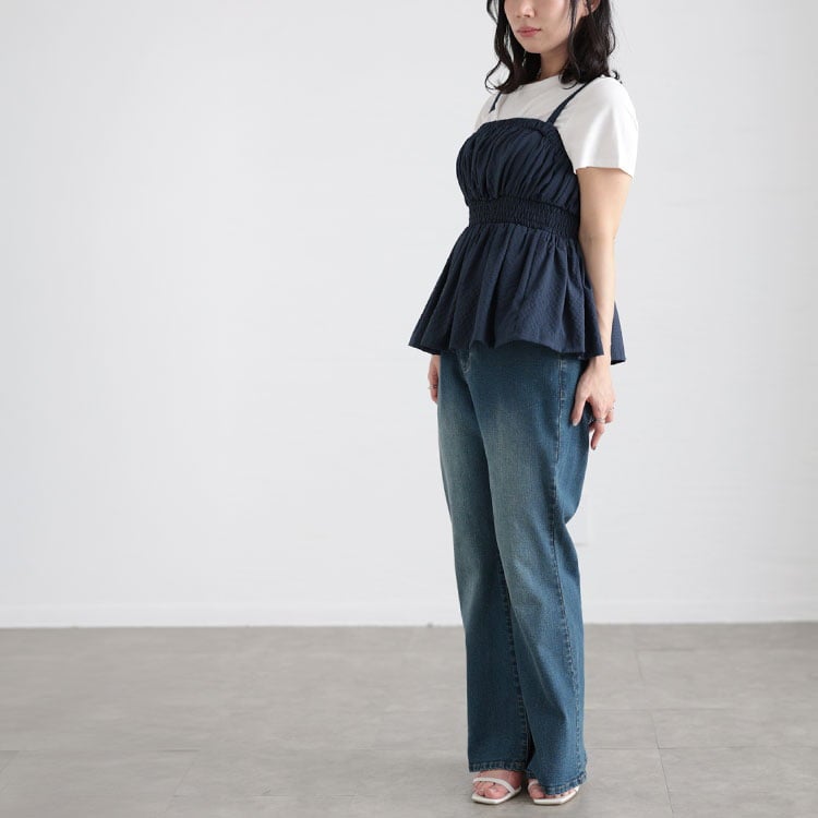 大きいサイズ レディース 3WAYシャーリングペプラムトップス