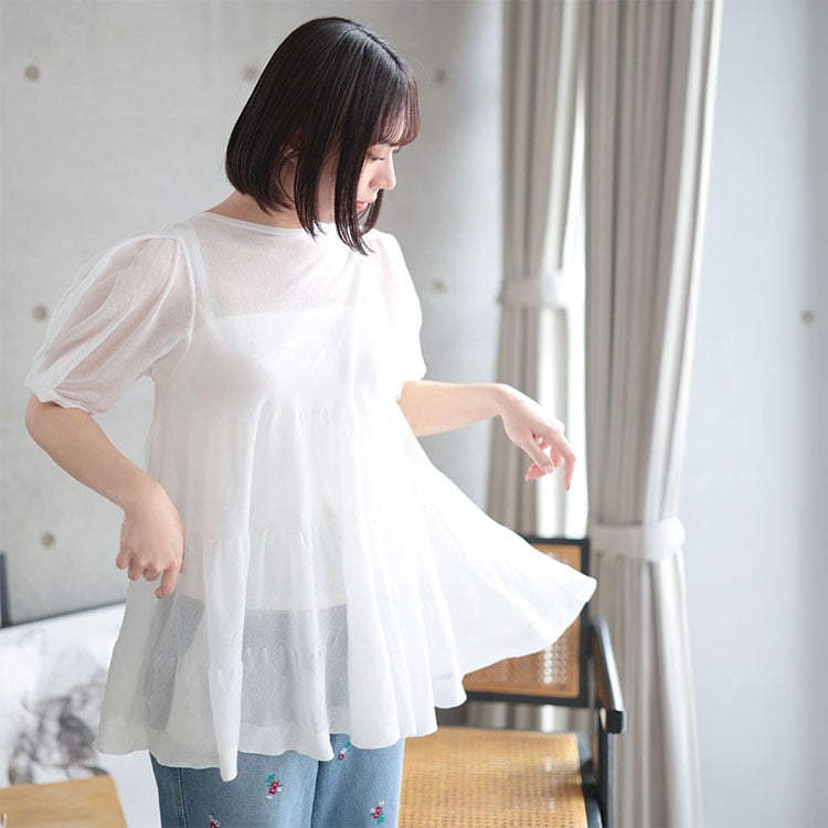 大きいサイズ レディース シアー半袖ティアードチュニック