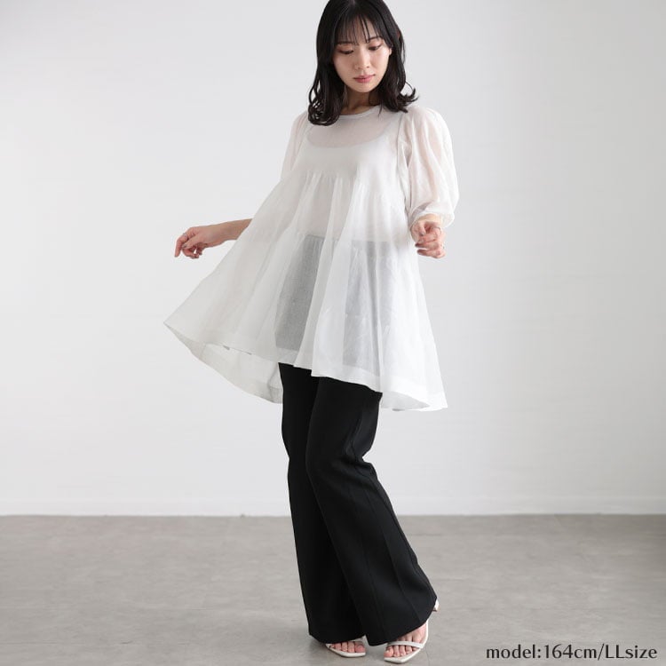 大きいサイズ レディース シアー半袖ティアードチュニック