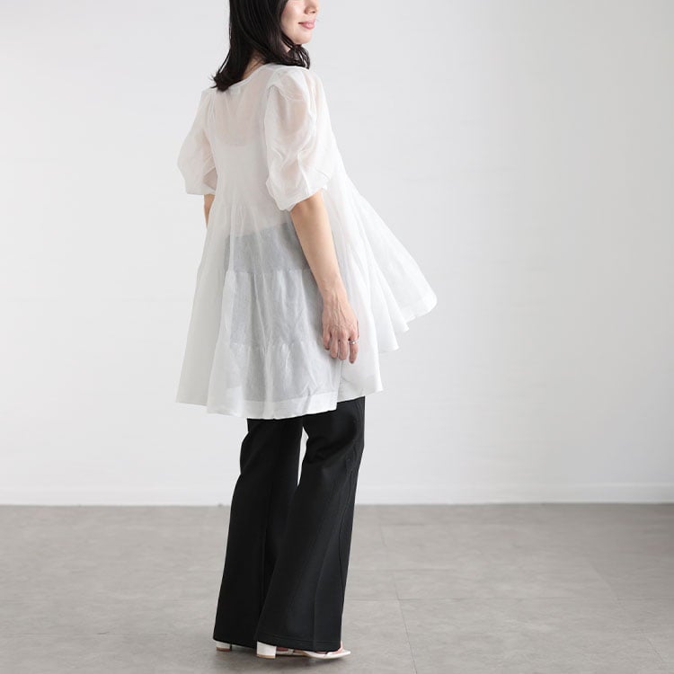 大きいサイズ レディース シアー半袖ティアードチュニック