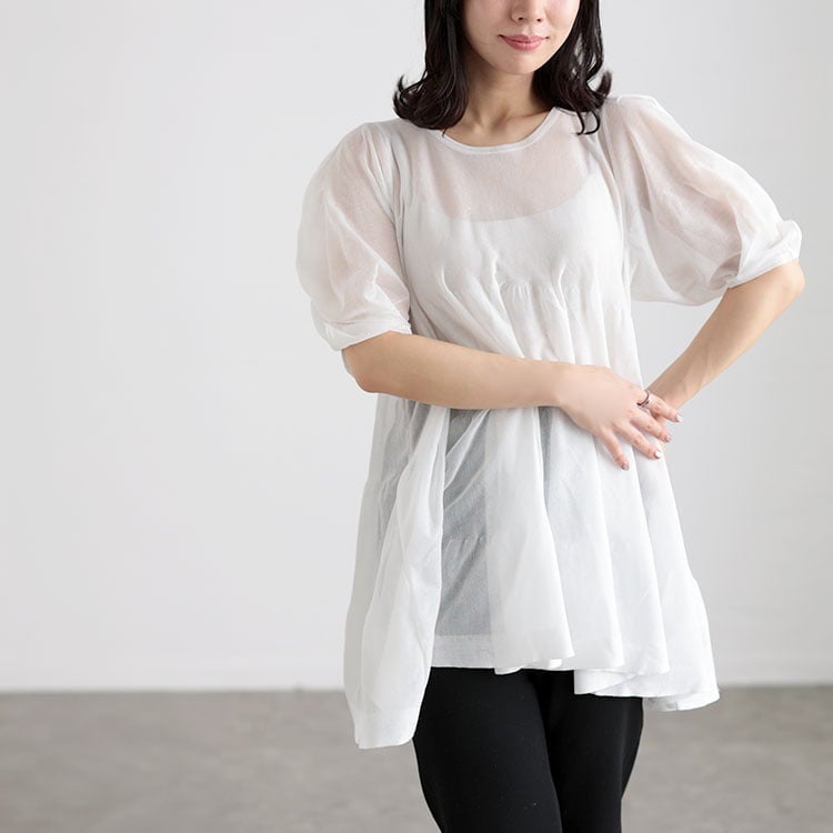 大きいサイズ レディース シアー半袖ティアードチュニック
