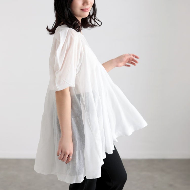 大きいサイズ レディース シアー半袖ティアードチュニック