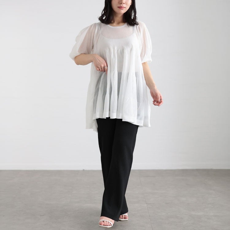 大きいサイズ レディース シアー半袖ティアードチュニック