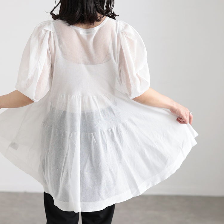 大きいサイズ レディース シアー半袖ティアードチュニック