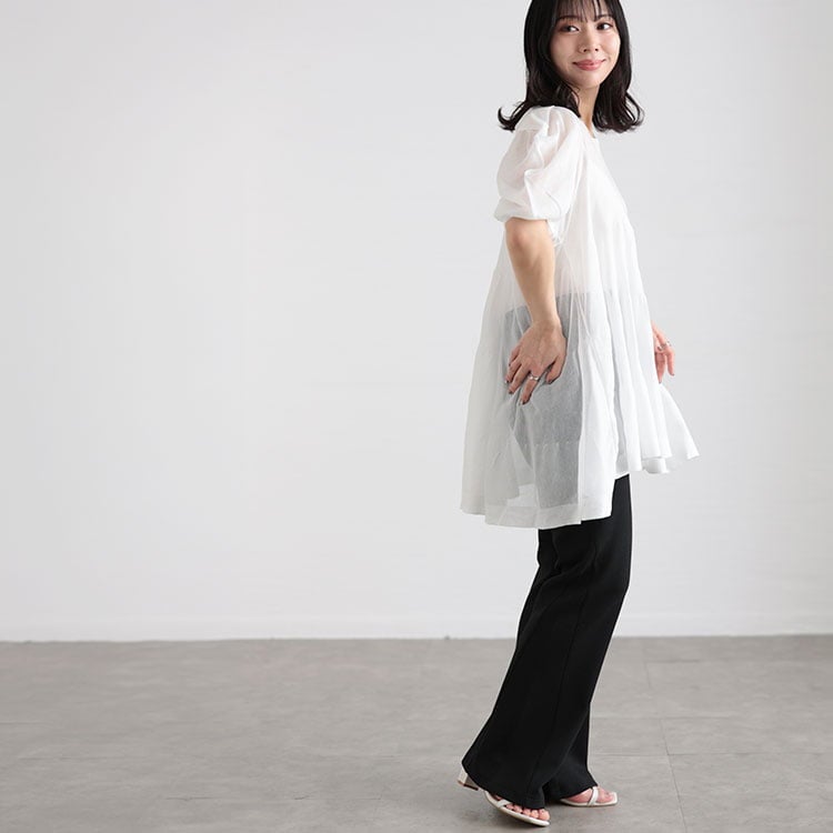 大きいサイズ レディース シアー半袖ティアードチュニック