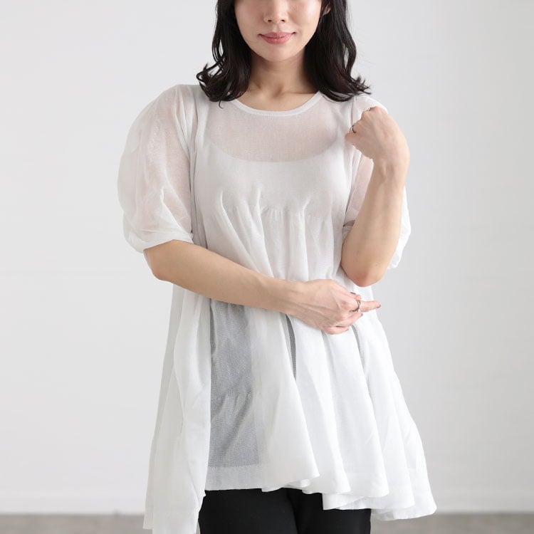 大きいサイズ レディース シアー半袖ティアードチュニック