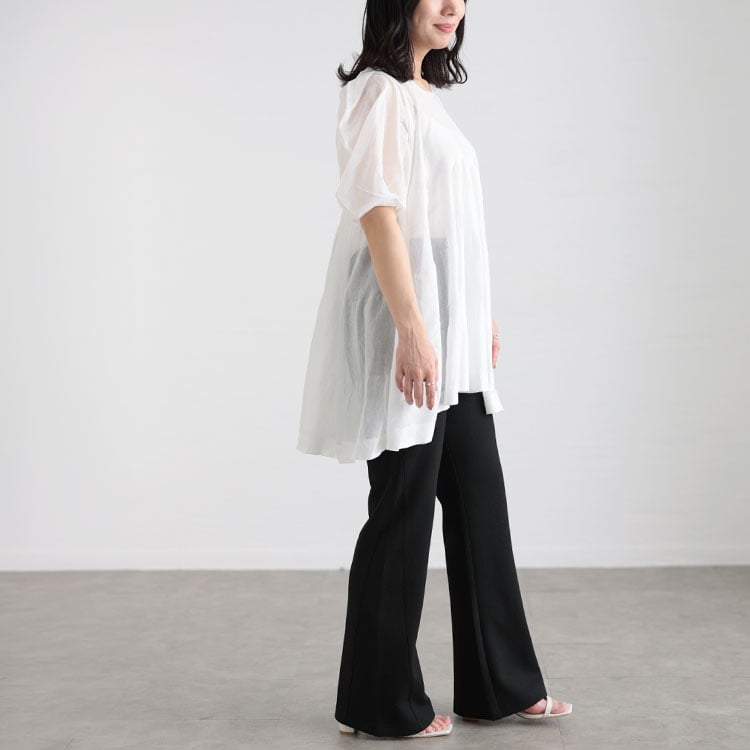 大きいサイズ レディース シアー半袖ティアードチュニック