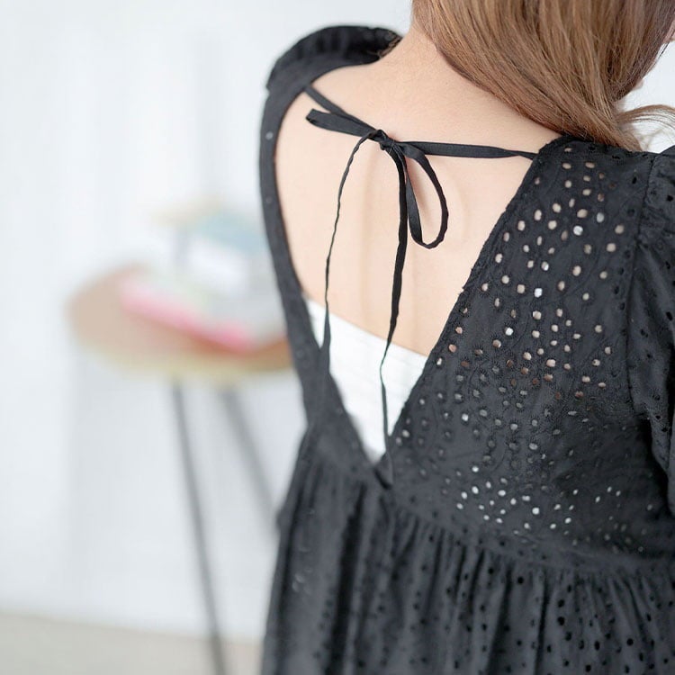 大きいサイズ レディース バルーンスリーブレースワンピース