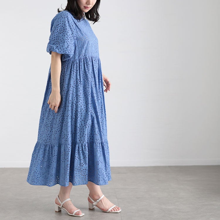 大きいサイズ レディース バルーンスリーブレースワンピース